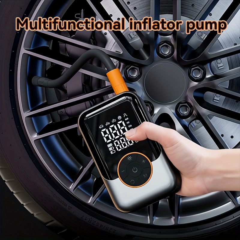 a portable air compressor pump with   lcd display a wireless tire inflator with usb c fast charging led light suitable for cars motorcycles bicycles balls and features an automatic shut   function   home Product details 0
