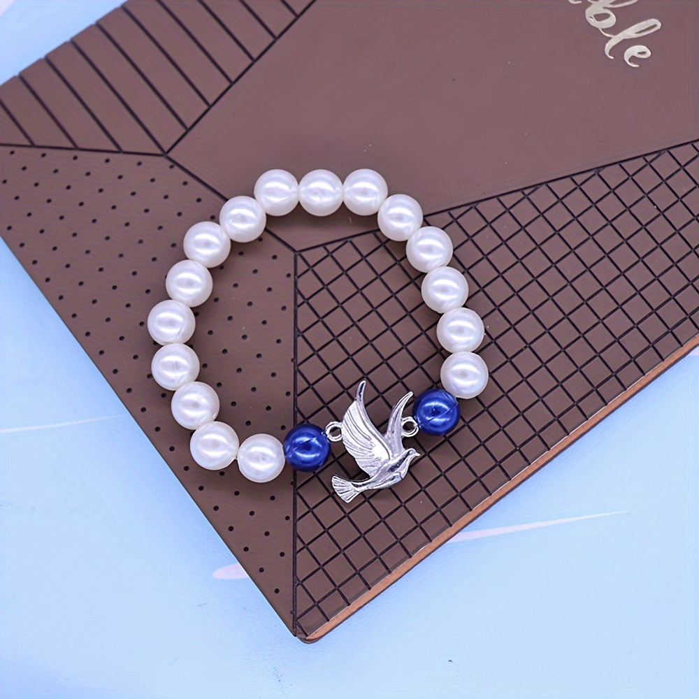 

Elegant Dove & Faux Pearl Bracelet - Chic Alloy With Rhodium Plating, Perfect For Daily Wear Or Vacation Jewelry & Accessories Elegant Jewelry Set