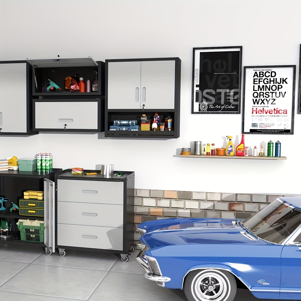 multi-piece garage storage tool cabinet combo: 5 rolling tool+carts 3  single-section cabinets with drawers and storage, suitable for storage  needs in garages, homes, and other . | Shop On Temu And Start, image size:1280x1280