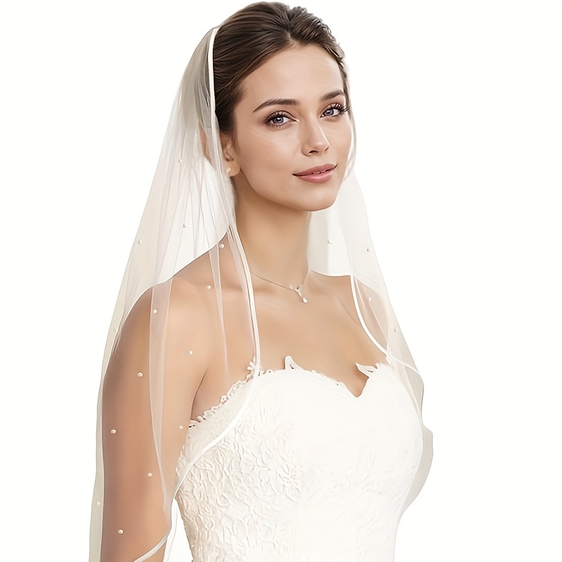 1pc elegant classic white bridal veil delicate trimmed 