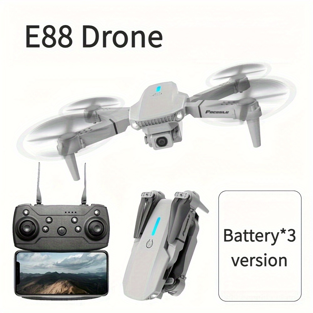 Drone z Podwójną Kamerą E88 z Optycznym Pozycjonowaniem Przepływu, Inteligentne Unoszenie się w Powietrzu, Wideo 480P HD, Ładowanie przez USB, Zasięg 50m i Prędkość 4m/s, Lekki 92g, Szary - Dron do Fotografii Lotniczej na Zewnątrz/Wewnątrz, Idealny Prezent dla Mężczyzn, Gadżet Technologiczny | Dron z Podwójną Kamerą | Wysokiej Jakości Obrazy
