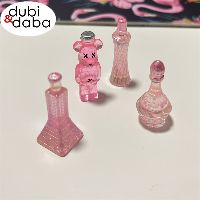 

4pcs Miniature Dollhouse Perfume Bottles Set, Abs Material, Pink, Doll House Decor, Mini Display Accessories For Pretend Play