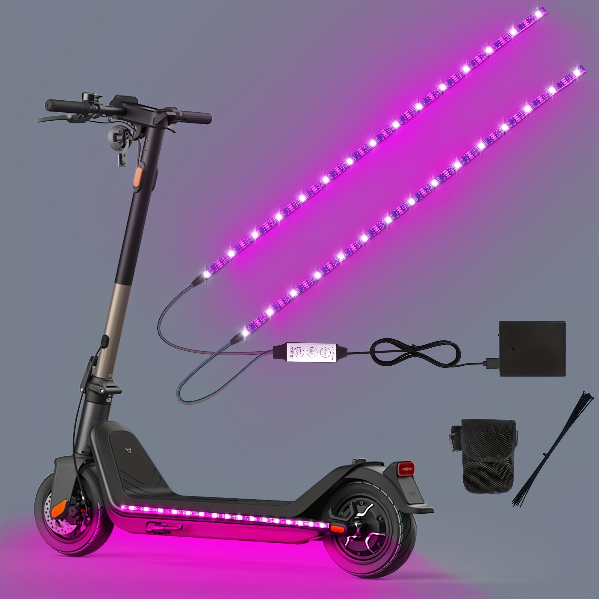 TEMU Set Of 2 Rgb Led Lights For Bicycles, Motorcycles, And Scooters - Includes Rgb Control And Multiple Color Options Along With White For Night