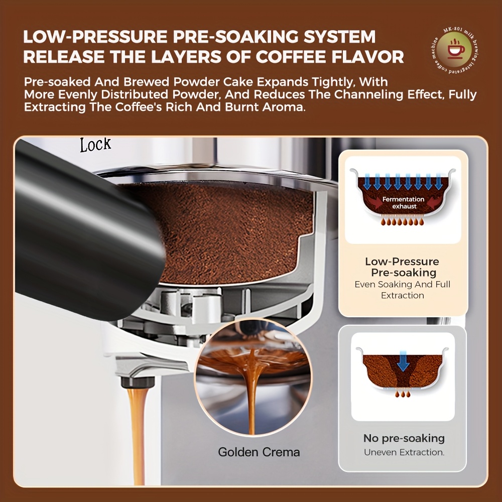 De CAFELFFE MK801 semi-automatische espressomachine is voorzien van een automatisch melkschuimsysteem