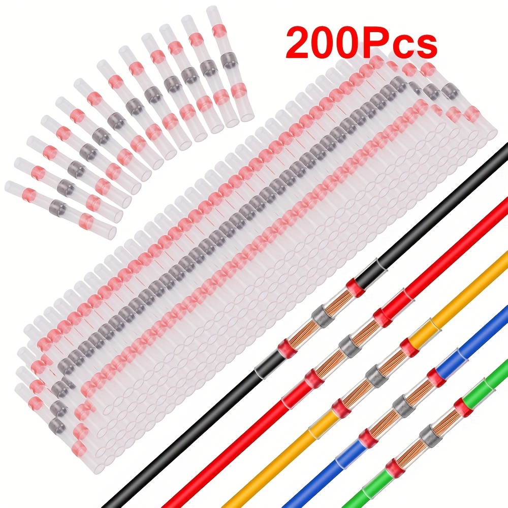 TEMU Kit di Terminali Isolati con Sigillatura a Saldare da 200 pezzi, Connettori per Filo Termorestringente Auto-saldanti AWG 22-18
