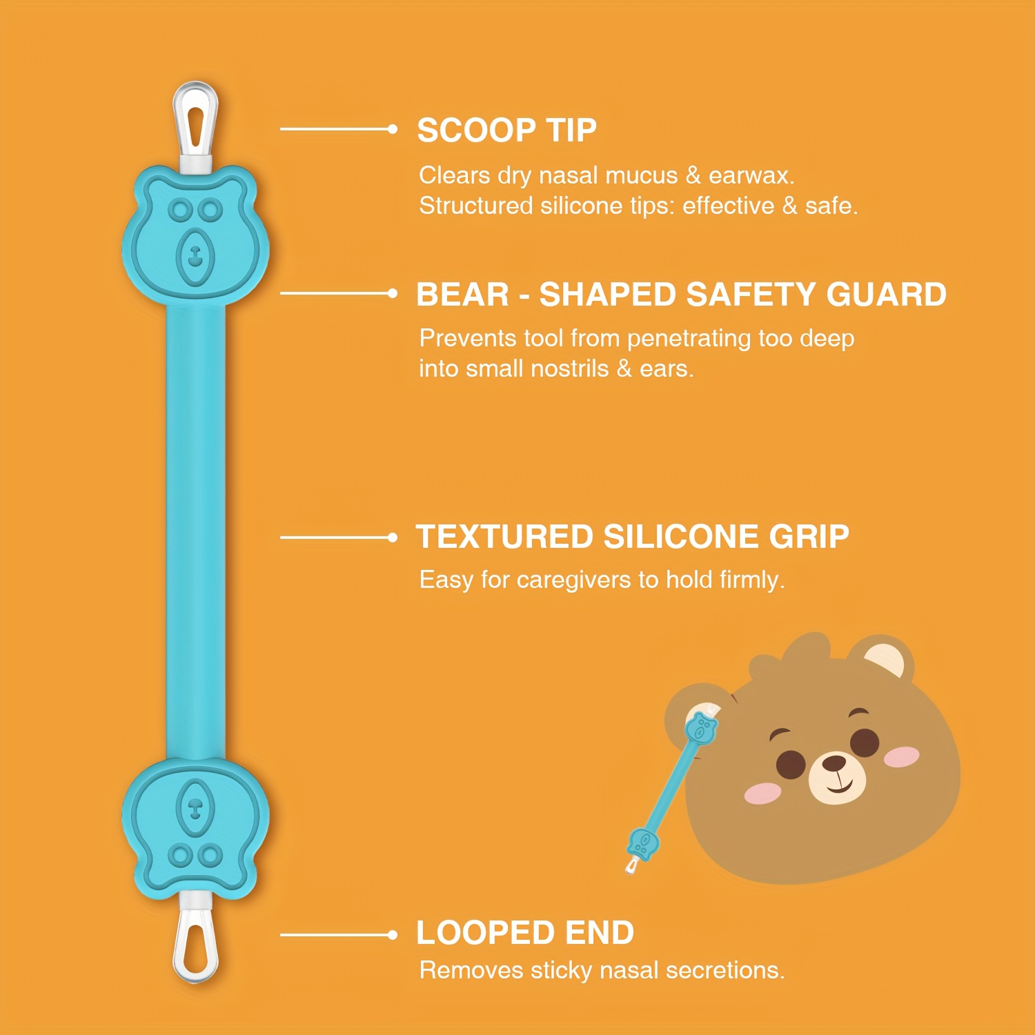 Blue Teddy Bear 2-In-1 Nose and Ear Cleaner Tool for Babies
