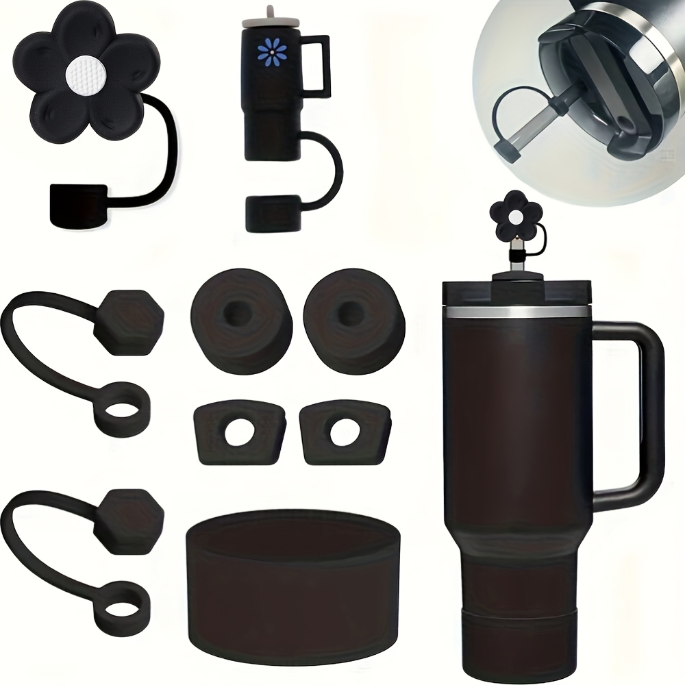 juego de 9 piezas de cristalería - 6 tapas antiderrames, 2 fundas para  , 1 protector de silicona para tazas de viaje de 40oz -  , higiénico y elegante detalles 1