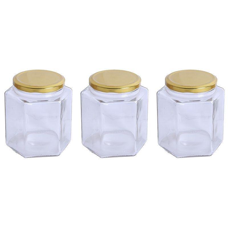 TEMU [christmas Special] [high Cost Performance] 3-pack 500ml Hexagonal Honey Glass Bottles Suitable For Honey, Jam, Pickles, Food, Butter, Spices.