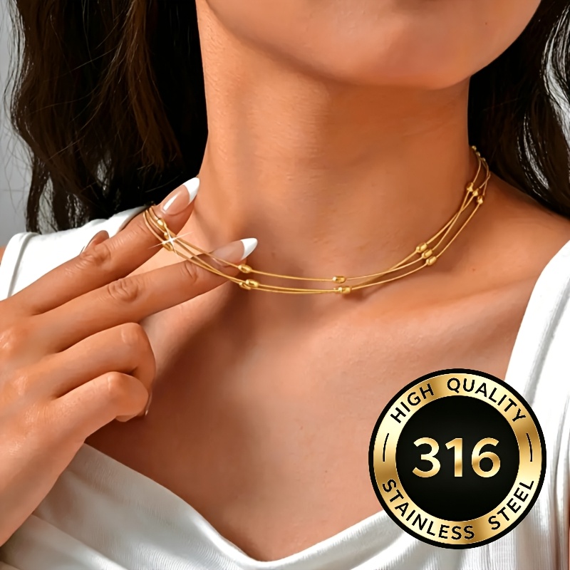 Unisex 316L Stainless Steel Layered Design Chain Necklace