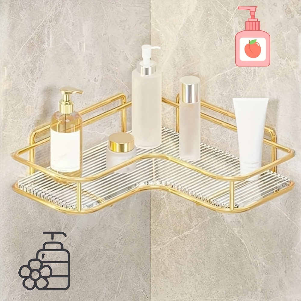 E-shop 1 Stück Goldene Eck-Duschregal, Multifunktionales Bohrfreies Hängendes Toiletten-Dreieckregal, Wandmontierter Organizer, Küchenregal, Eckregal