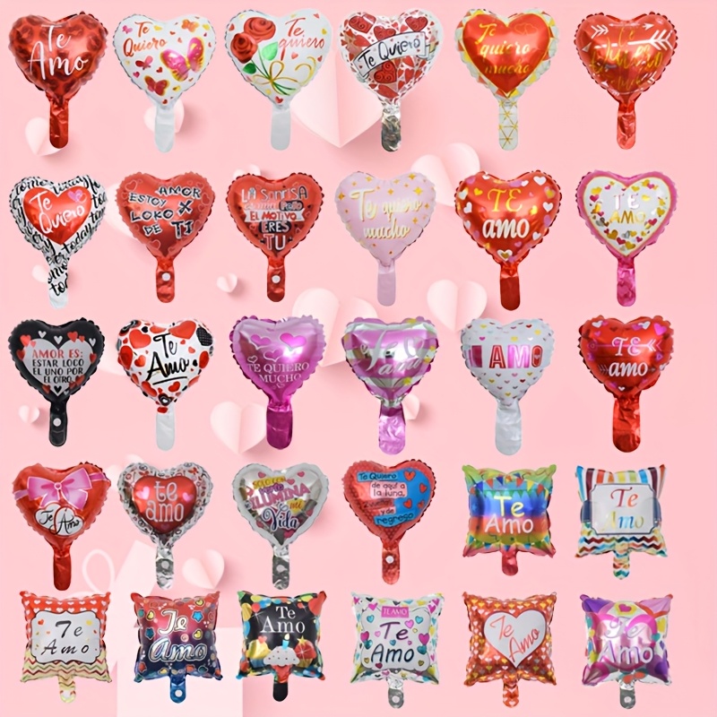 

10pcs 10-inch Heart-shaped Balloons, Mixed Color, Spanish Love Messages, Valentine's Day Proposals Engagement Wedding Decor, Aluminum Film, Party Scene Setup, No Electricity Needed