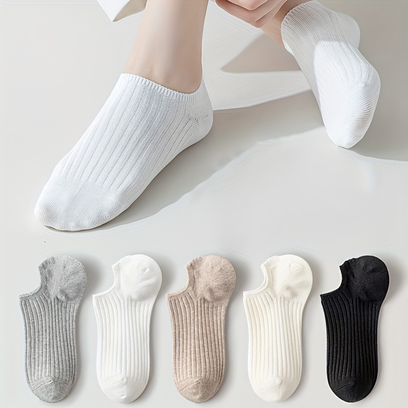 

5/10 Pairs Solid Invisible Socks, Lightweight & Breathable Boat Socks, Women's Stockings & Hosiery