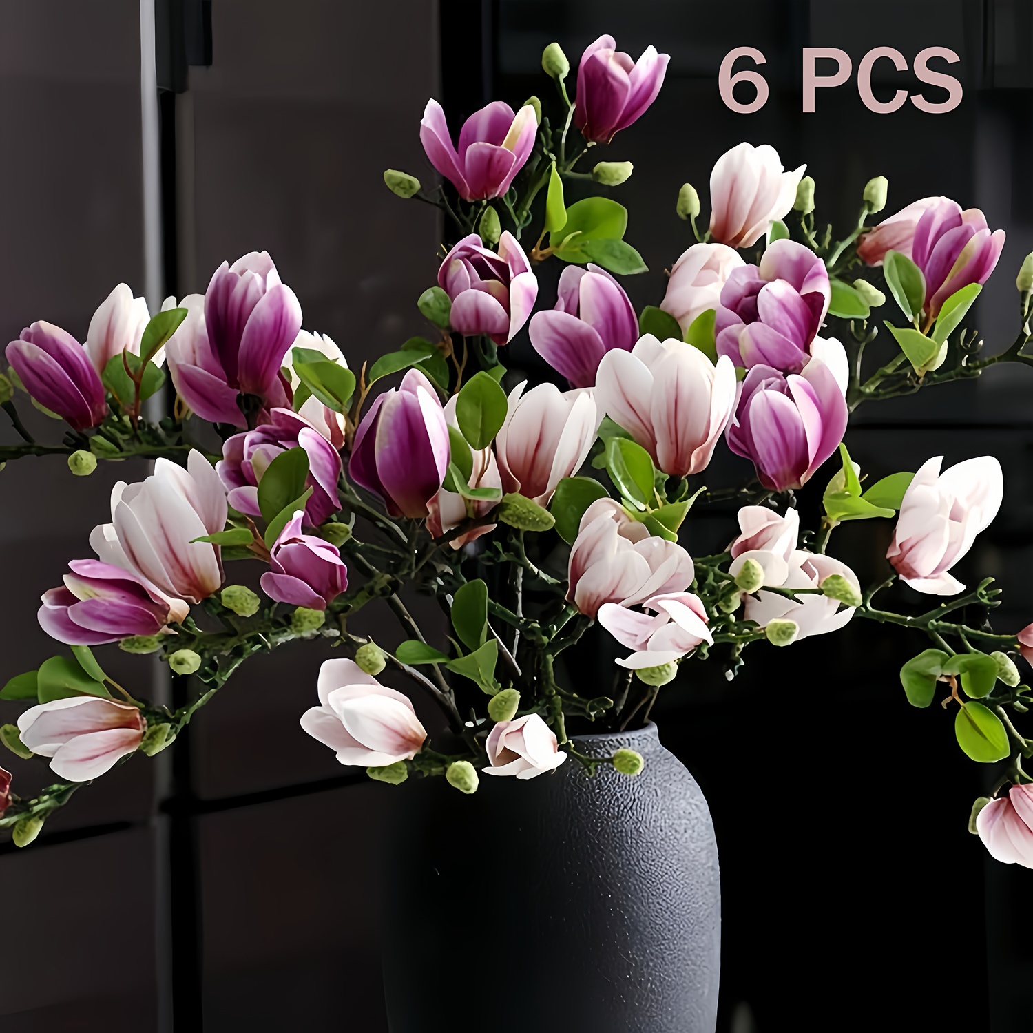 Image of 4/6pcs Artificial Magnolia Flowers In A Of Pink And Purple, Perfect For Decorating Vases In Your Home, Living Room, , Restaurants, Hotels, Or Stores, And Sophisticated Ambiance (bottle Not Included)