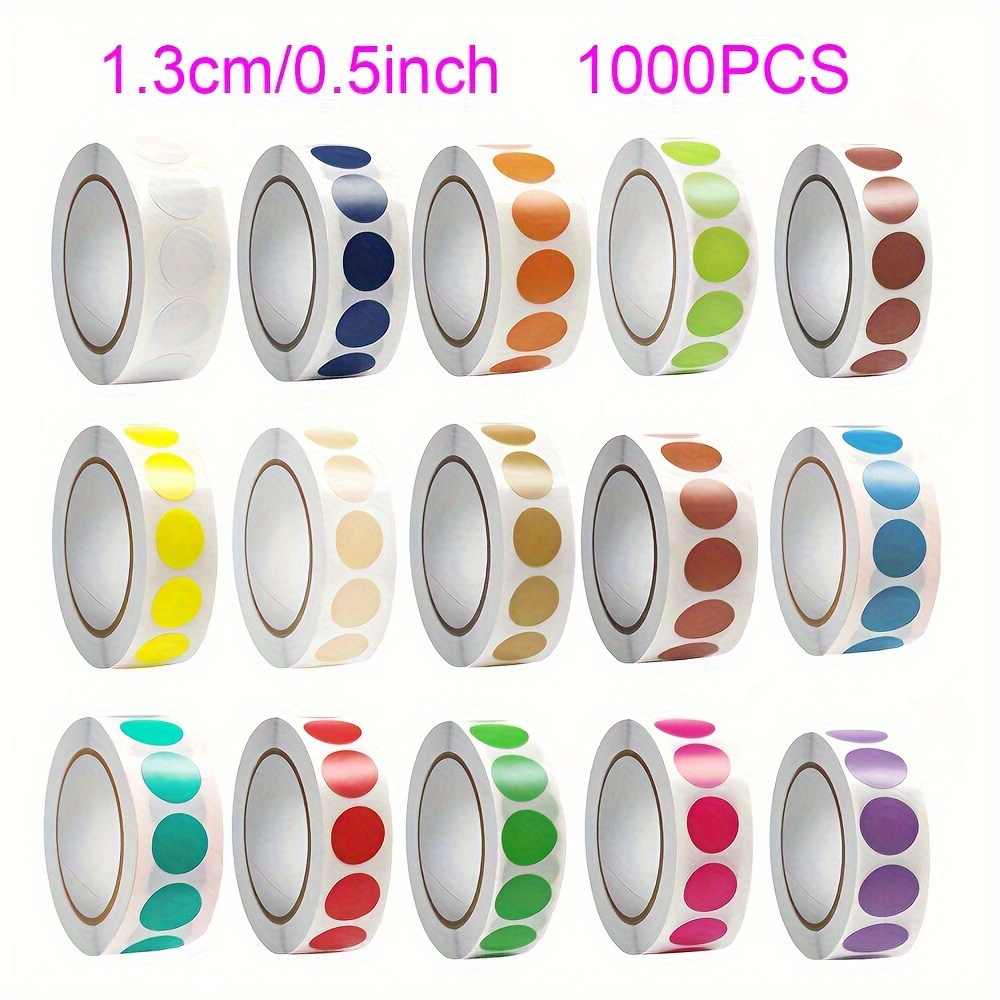 

1000pcs 1/2" Color- Dot Stickers, Self-adhesive Paper Labels In 15 Assorted Colors For Sorting, Key Marking, , Classroom & Office Organization