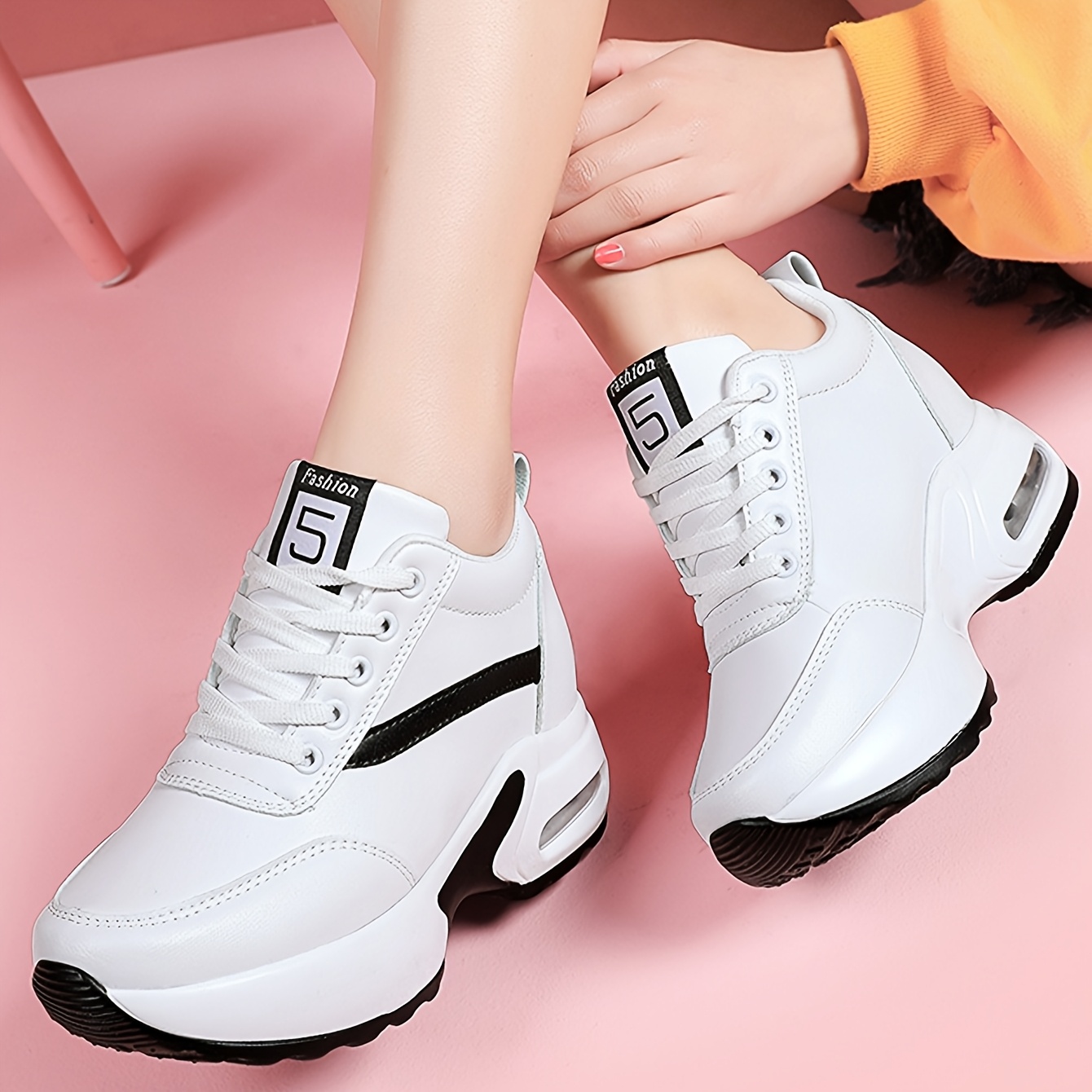 Zapatillas de plataforma gruesa para mujer - Zapatos blancos con cordones, plantilla acolchada, suela antideslizante - Calzado diario y formal para todas las estaciones - Parte superior de cubierta sintética de poliuretano - Fácil de limpiar - para mujer, zapatillas de mujer, calzado versátil, diseño de zapatos elegante, calzado de tracción duradera, caminata casual, calzado elegante, forro de tela transpirable, calzado cómodo, ropa de oficina