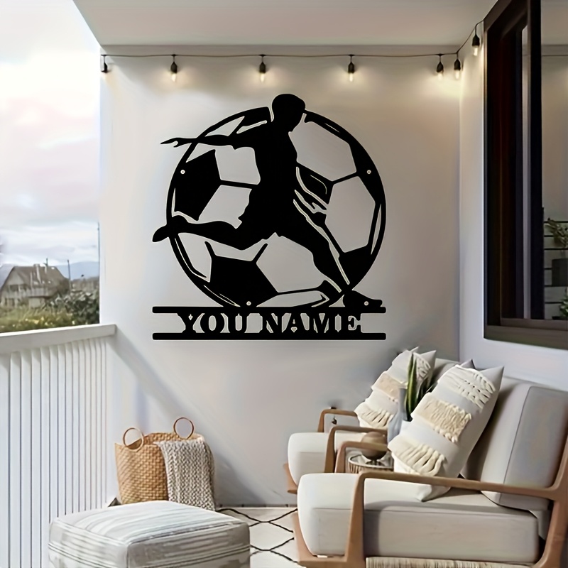 TEMU Custom Iron Football Pattern Sign - Personalized Black Home Decor, Suitable For Doors And Living Rooms, Outdoor Garden Accent, Reusable