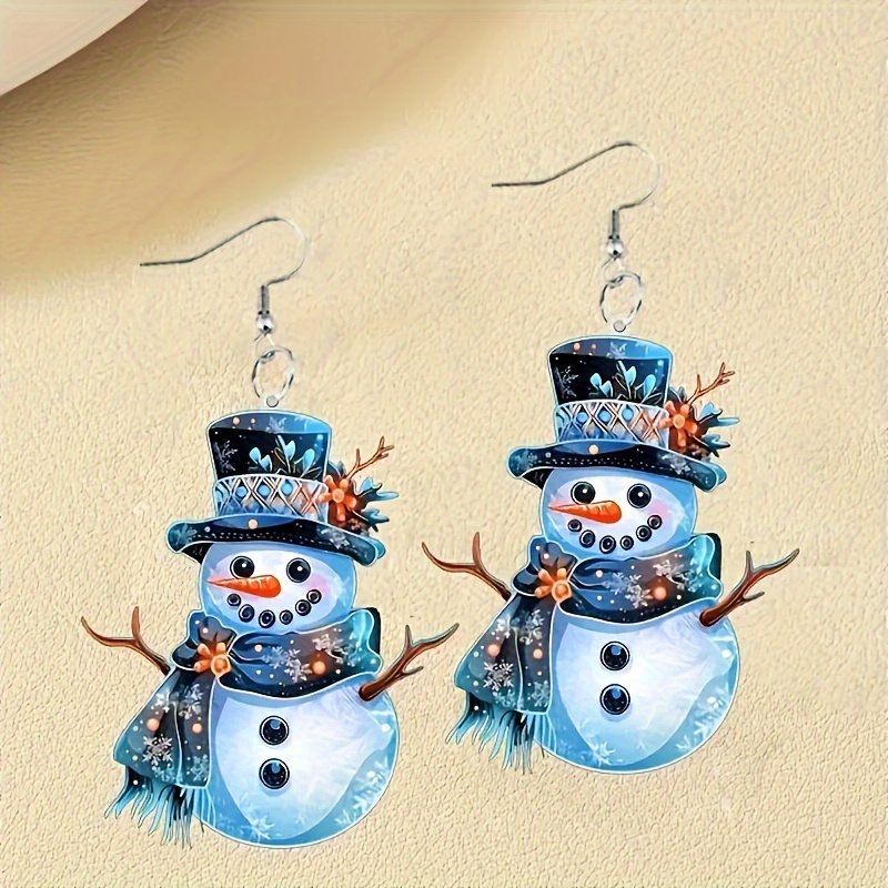 

Chic Acrylic Snowman Earrings With Christmas Hat & Scarf Design - Lightweight, Durable Pendant For Women | Perfect Gift For Holidays, Birthdays, Valentine's Day