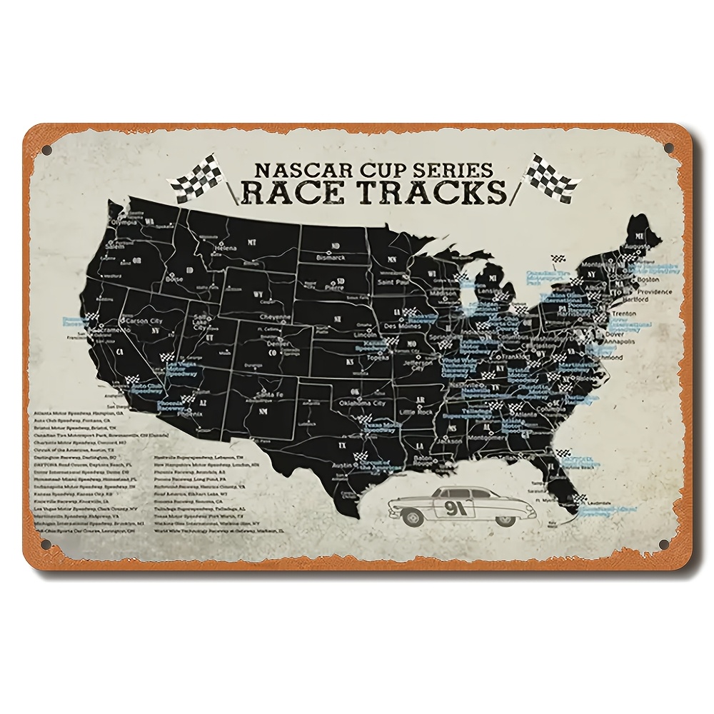 

Vintage Race Tracks Map - 8x12 Inch Metal Tin Sign For Decor, Unique Gift Idea, Room Decor