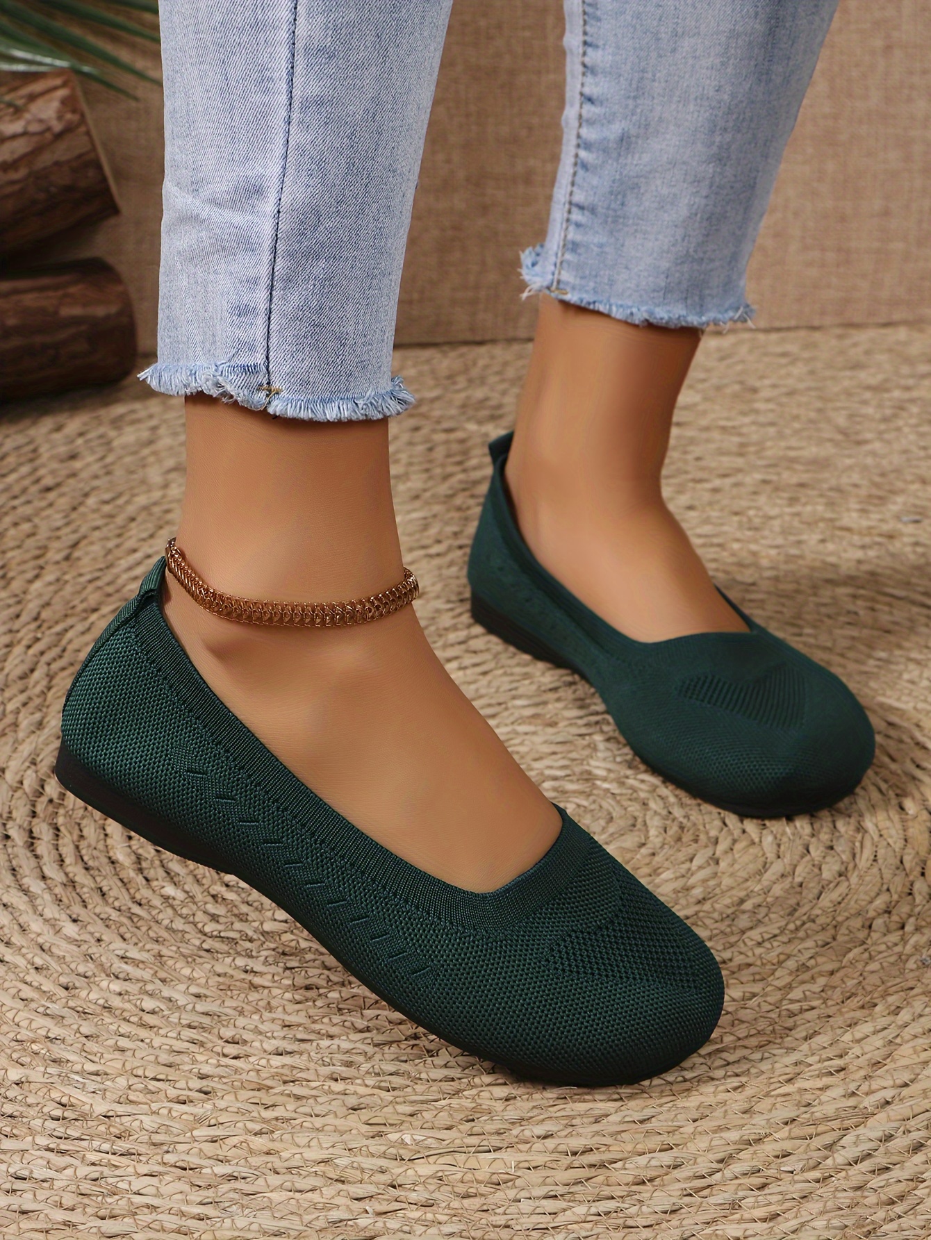 women s knitted flat shoes breathable round toe slip shoes details 30