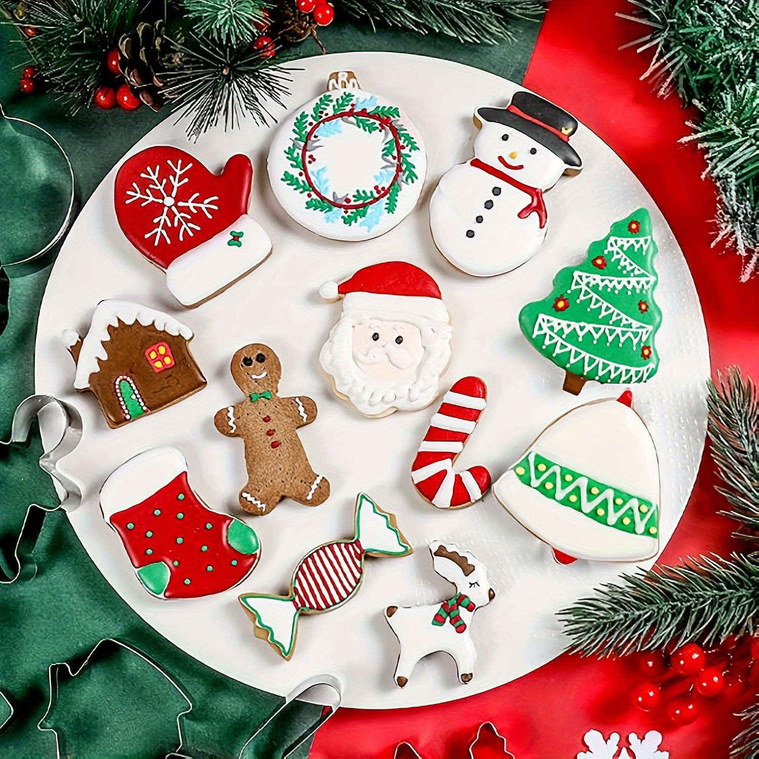 12pcs christmas cookie cutter set stainless steel with snowman snowflake tree   for holiday baking details 8