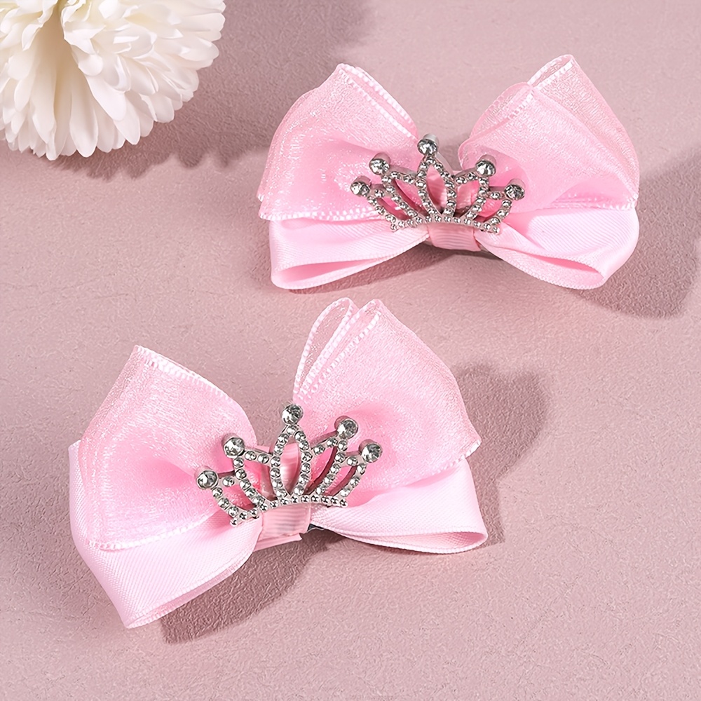 TEMU 2pcs Elegant Crown Bow Hair Clips For Women Solid Color Bow Hair Barrettes Mini Crown Decor Bow Hairpins Hair Accessories For Daily Life, Gifts