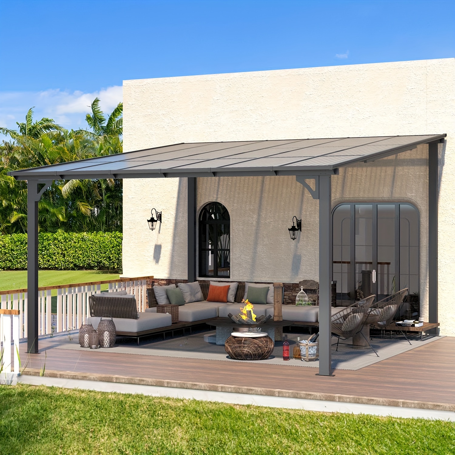 

12' X 12' Gazebo Outdoor Pergola For Patio, Large Wall-mounted To Metal Gazebo Shelter Pergolas And Gazebos Clearance With Patio Roof, Heavy Duty Awnings For Patio, Decks