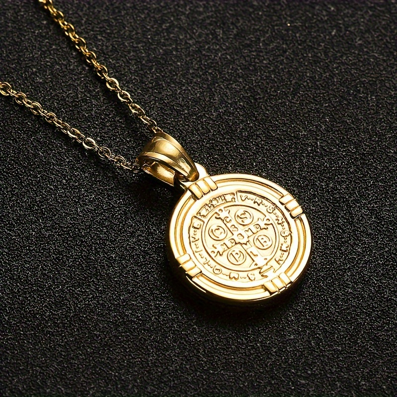 1  , collar con   de san benito, colgante religioso cspb de acero inoxidable para hombres 1