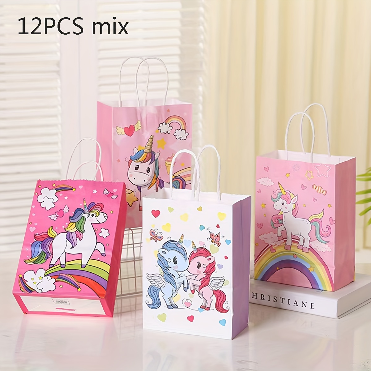 12pcs 21*15*8cm Paper Rainbow Horse Pattern Birthday Party Gift Bags