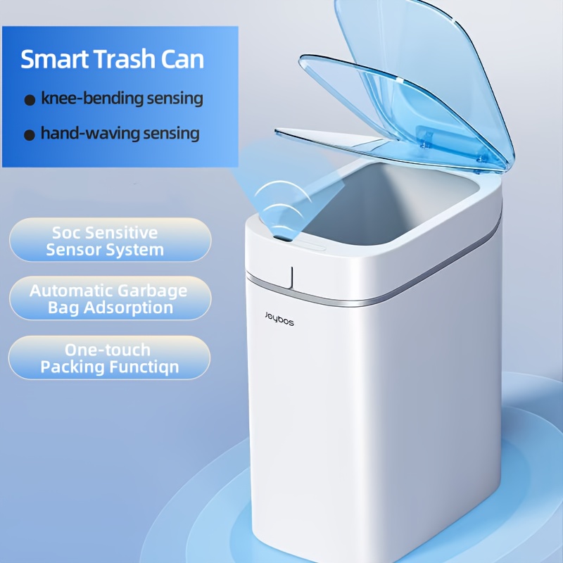TEMU 1pc Smart Touchless 3.96gal Trash Can - Large Capacity Smart Trash Can With 7 Roll Trash Bags - Creative Waste Bin With Press Type Lid, Sensor,
