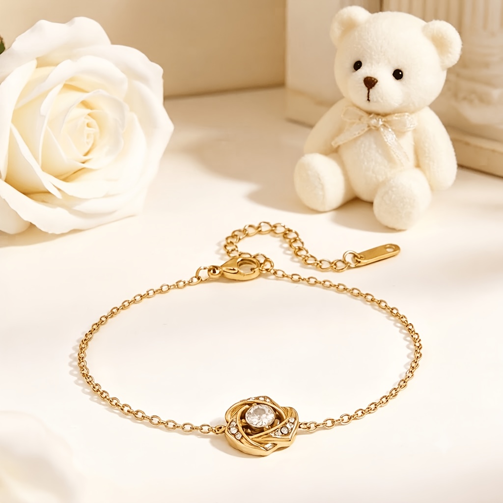 Light Luxury 3D Stainless Steel Rose Inlaid Bracelet