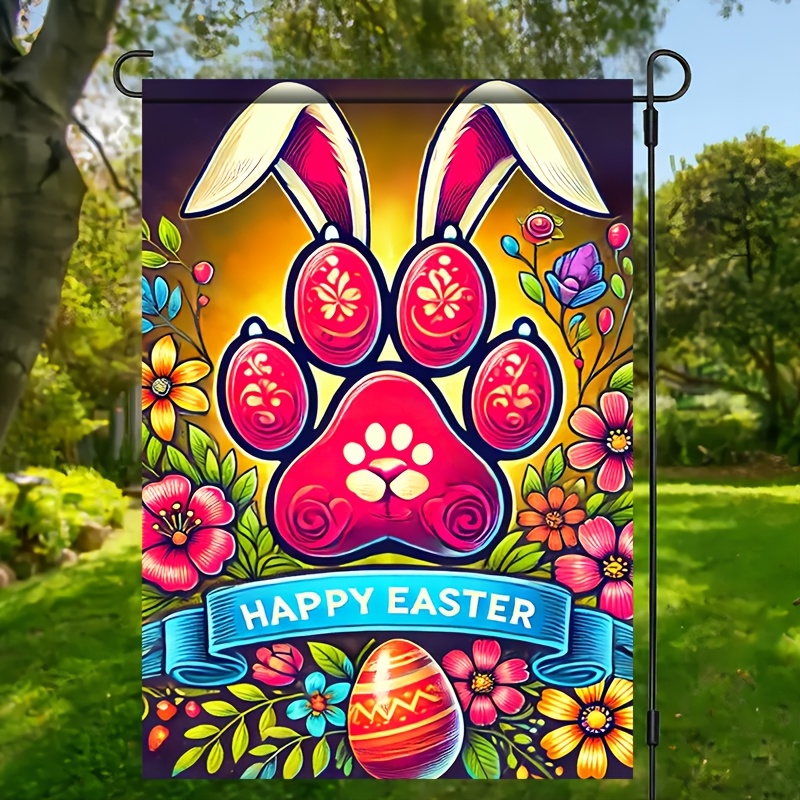 

1pc Easter Bunny Paw & Egg Design Double-sided Polyester Garden Flag, 17.72x11.8 Inches, Outdoor Decor For Garden, Patio, Lawn, Porch, Farmhouse - Flagpole Not Included