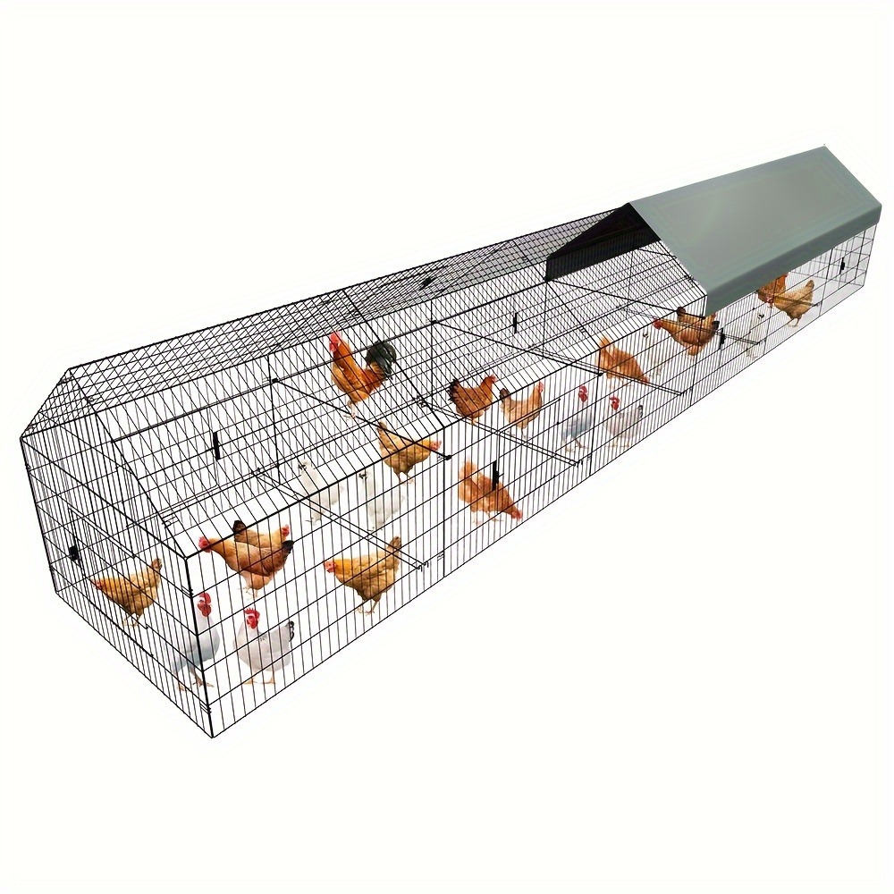 TEMU Metal Chicken Coop, 21ft X 3.5ft Pen For Yard With Cover Outdoor Metal Tractor Cage Enclosure Crate Outside For Small Animals Duck Rabbit Hen