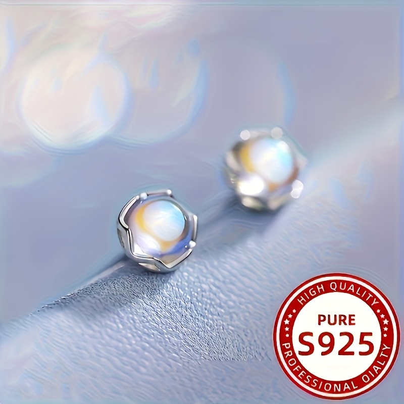 Bohemian Style Moonstone Earrings, Round Drop