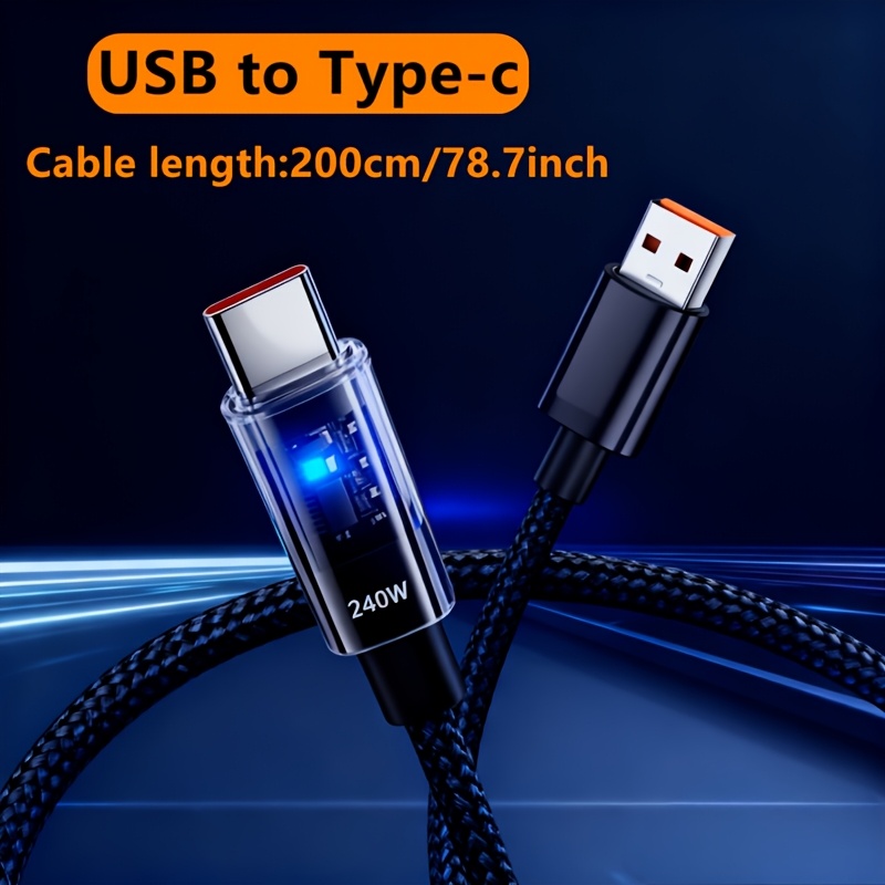TEMU Câble de charge rapide USB PD240W, câble de charge rapide de type A vers type C, compatible avec les séries iPhone 17/16/15, Samsung et autres