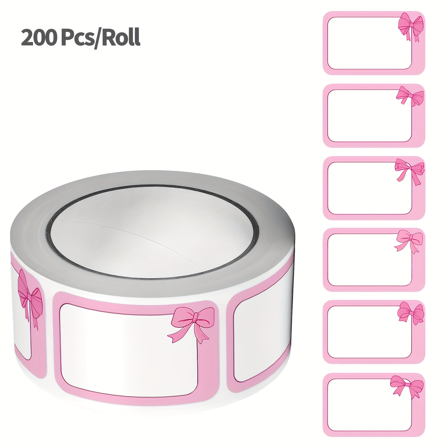 Image of 1roll(200pcs)6 Pink Bowknots Blank Tips Stickers Or Roll Sticker With Black Erasable Pen *1.57'' Dly Craft Decoration Seal Gift Labels, Perfect For Stationery Home Classification, Diary, Notebooks.
