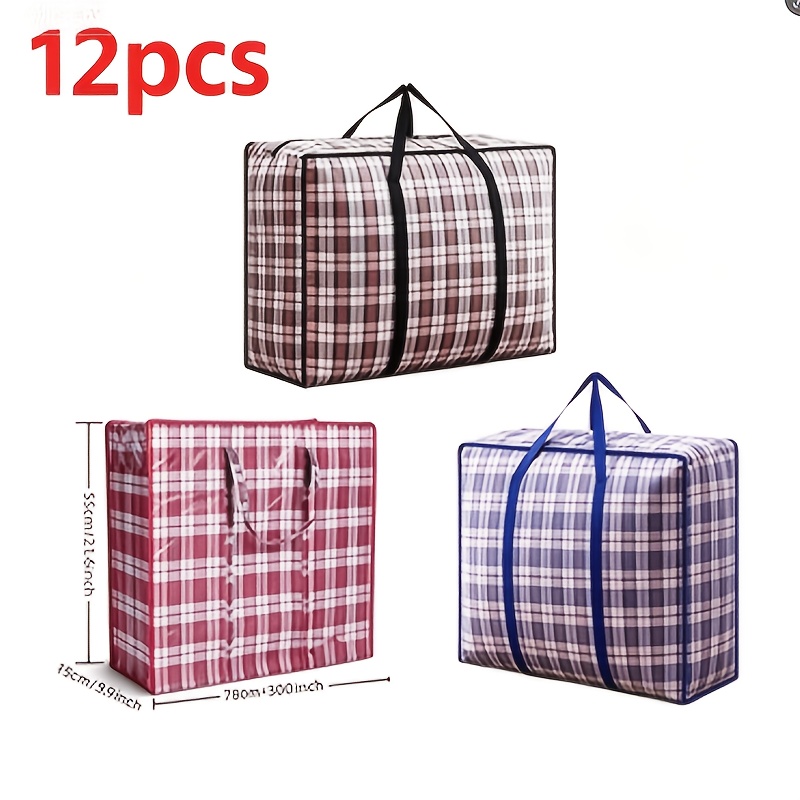 Image of 12pcs/1 Pack Large Waterproof Woven Bags, Hand-carry Moving Bags, Bedroom Storage And Organization Bags, Luggage Bags, Travel Bags, Yard Bags, Tool Storage Bags, Random Colors