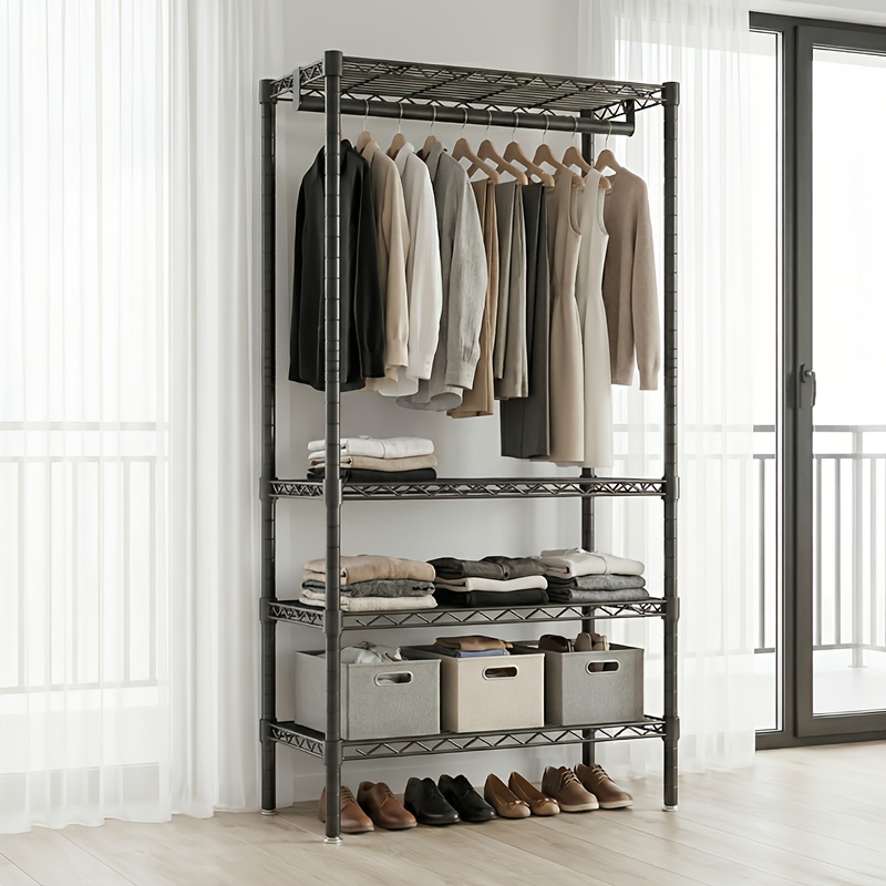 TEMU Étagère à vêtements robuste à 4 niveaux pour suspendre les vêtements, de charge de 500 lb, étagère de placard encombrante avec étagères,