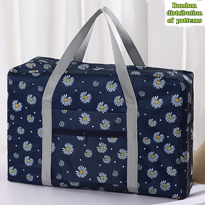 TEMU Travel Storage Bag, Large Capacity Foldable Garment Bag - Portable Clothing Travel Storage Bag With Hot Air Balloon, Star, And Daisy Patterns,