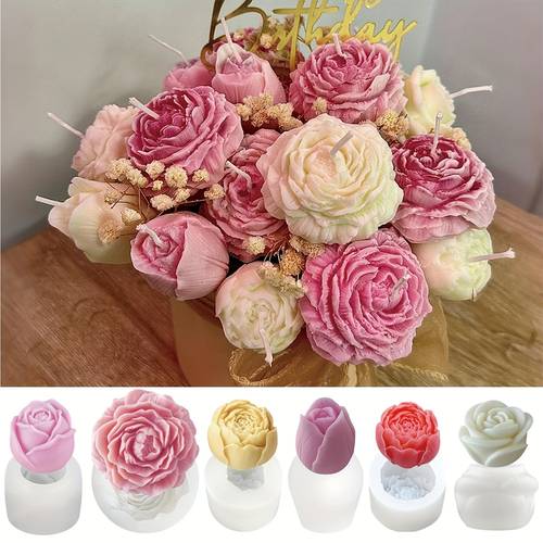 6pcs floral bundle silicone candle mold set peony shaped flower and resin candle and soap molds suitable for decoration wedding crafts and holiday gifts valentines day mothers day birthday christmas