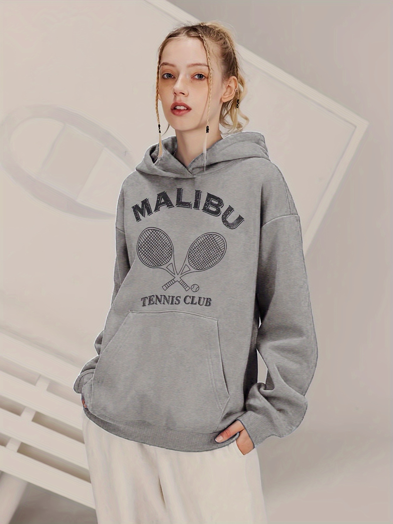 Sudadera Con Capucha Deportiva Con Gr fico De Club De Tenis Sudadera Con Capucha Informal Gruesa Ropa De Mujer