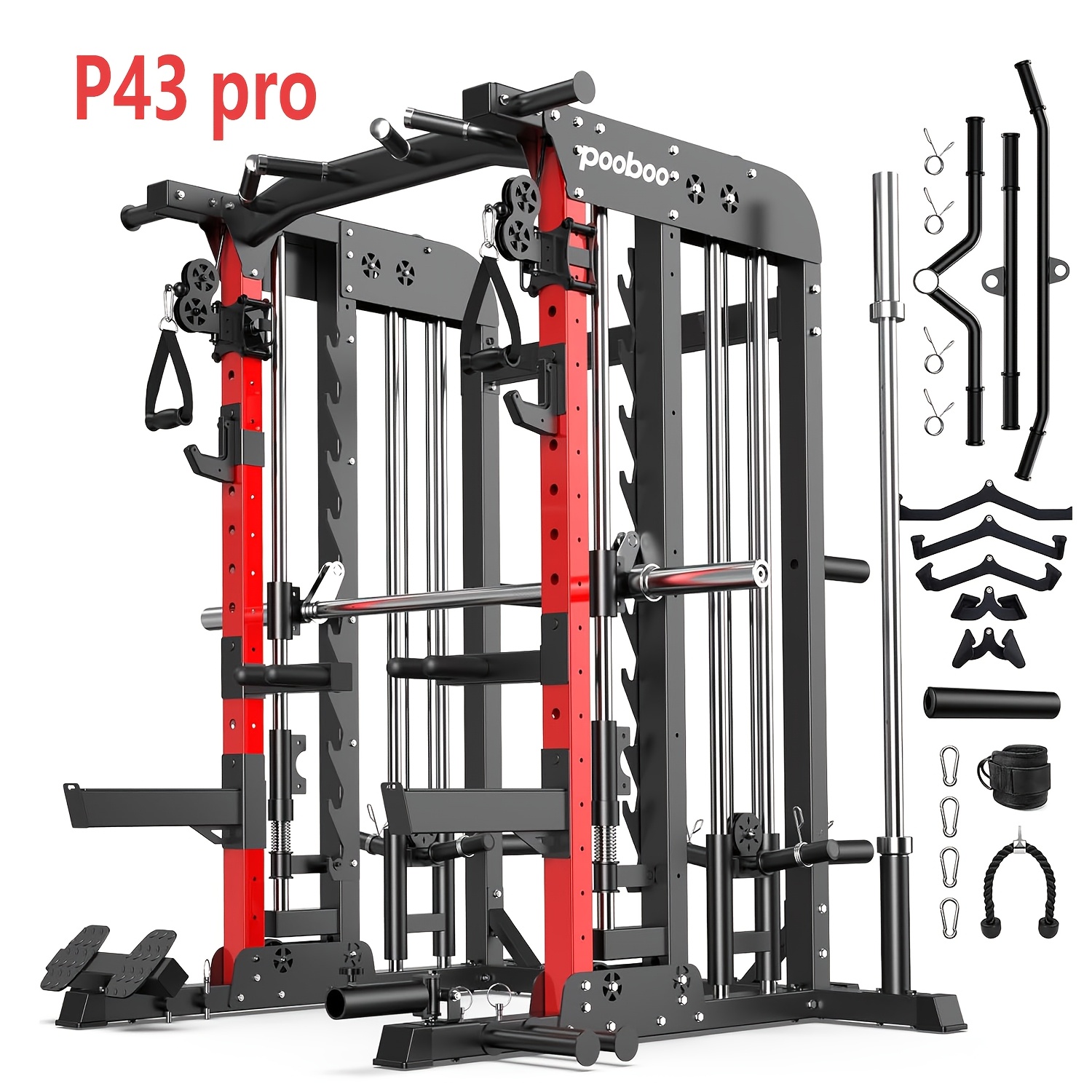 multi functional power rack cage with 2000   capacity lat pull down j hooks dip bars t bar cable handles and other attachments home gym exercise machine   workout equipment Product details 5