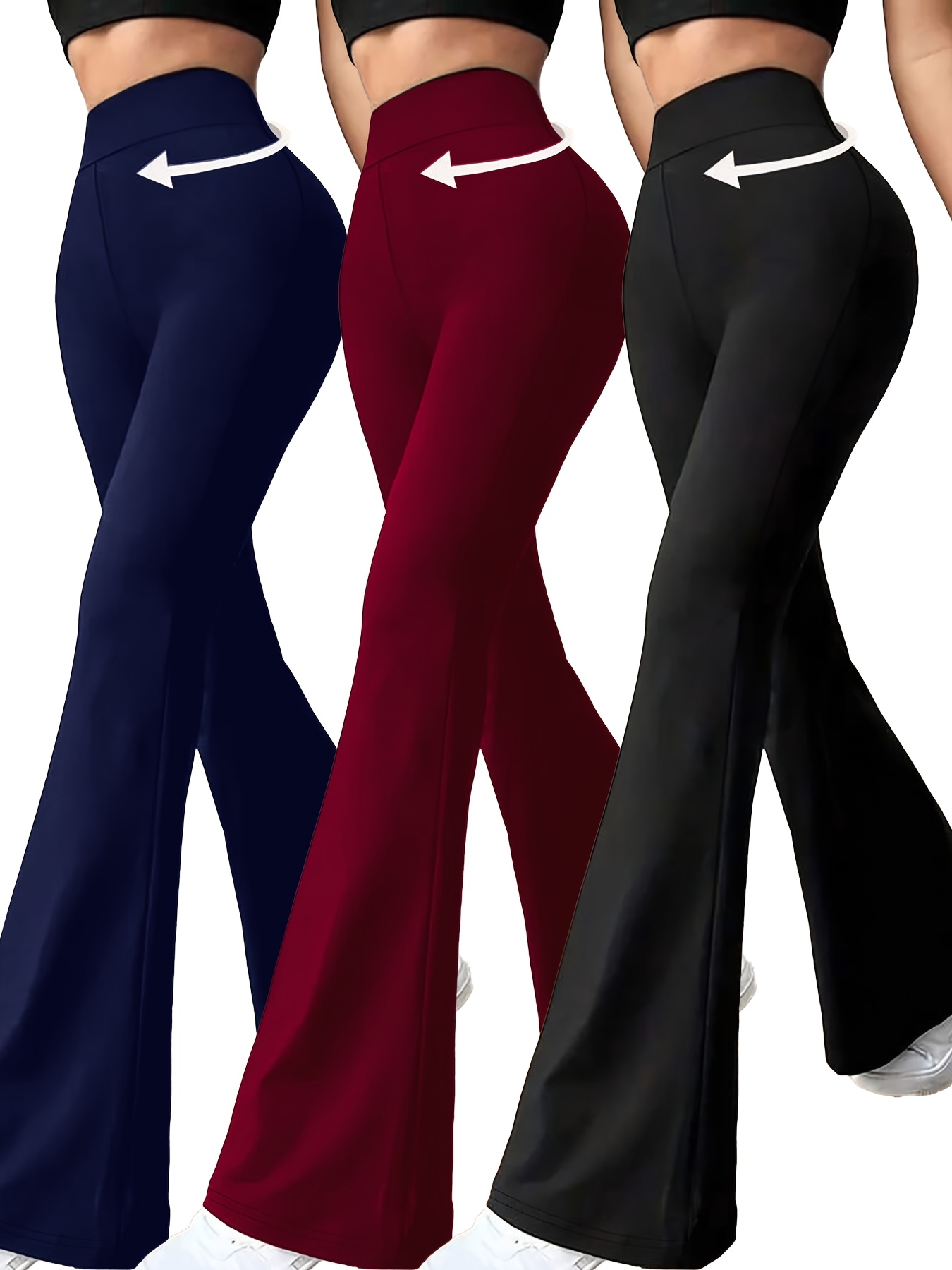 3pcs womens high waisted flare pants stretchy comfortable and stylish for dancing and casual wear solid colors navy burgundy black   home and outdoor pants