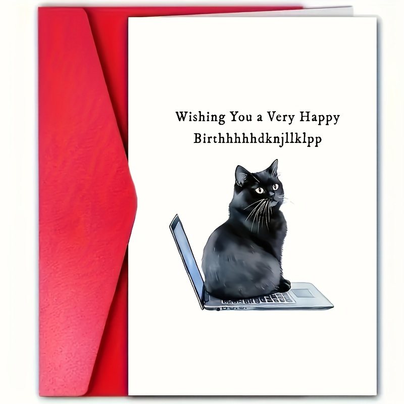 1pc Humorous Birthday Greeting Card, Card Gift - Cartoon Cat On Laptop Design - For , Family, And Colleagues On Birthdays