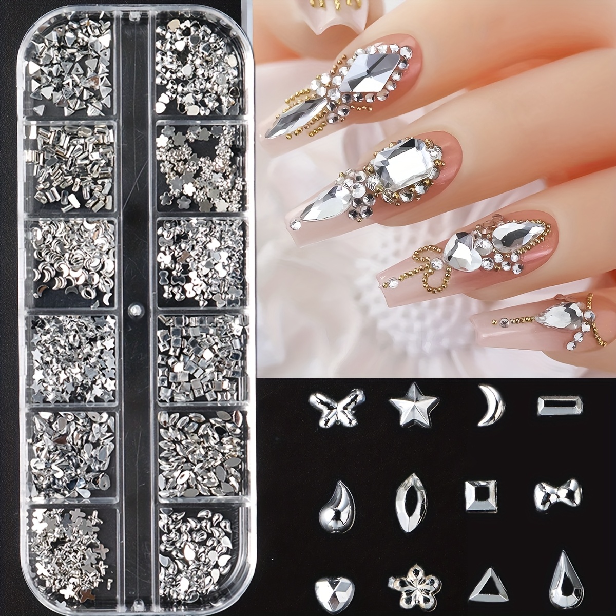 TEMU 1pc Shiny Silvery For Nail Rhinestones, Large Silvery Diamond For Nail Gems With K9 Bling Flatback Round Beads, Sparkling Crystal Glass Jewelry For Nail Art, Face, And Eye Makeup Decoration