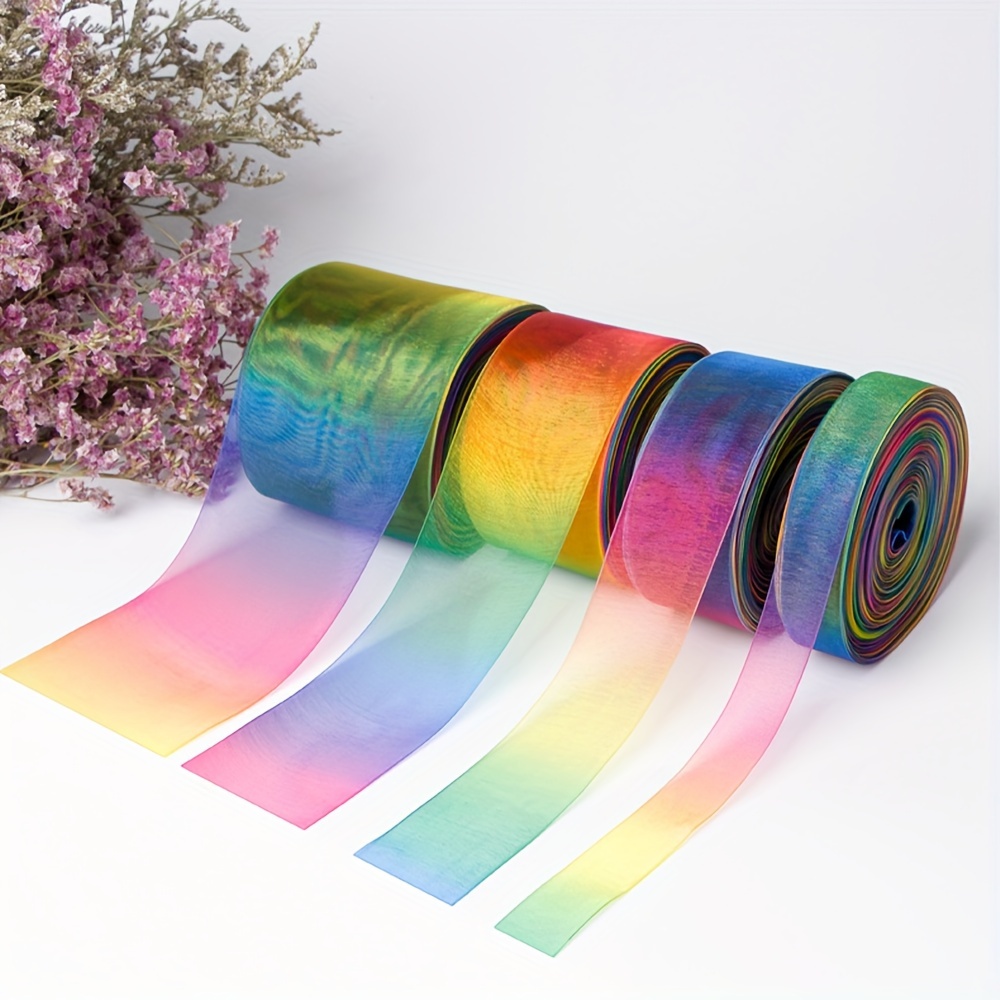 

1roll Gradient Rainbow Sheer Organza Ribbon, Assorted Sizes (9mm/16mm/19mm/25mm/38mm), 3m Length, For Gift Wrapping, Floral Arrangements, Diy Crafts