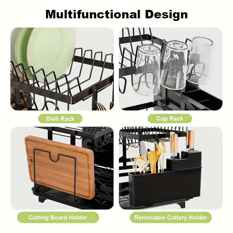 2 tier dish drying rack kitchen counter detachable dish drainer with utensil holder and cup rack black plate rack large racks anti rust collapsible Product details 3