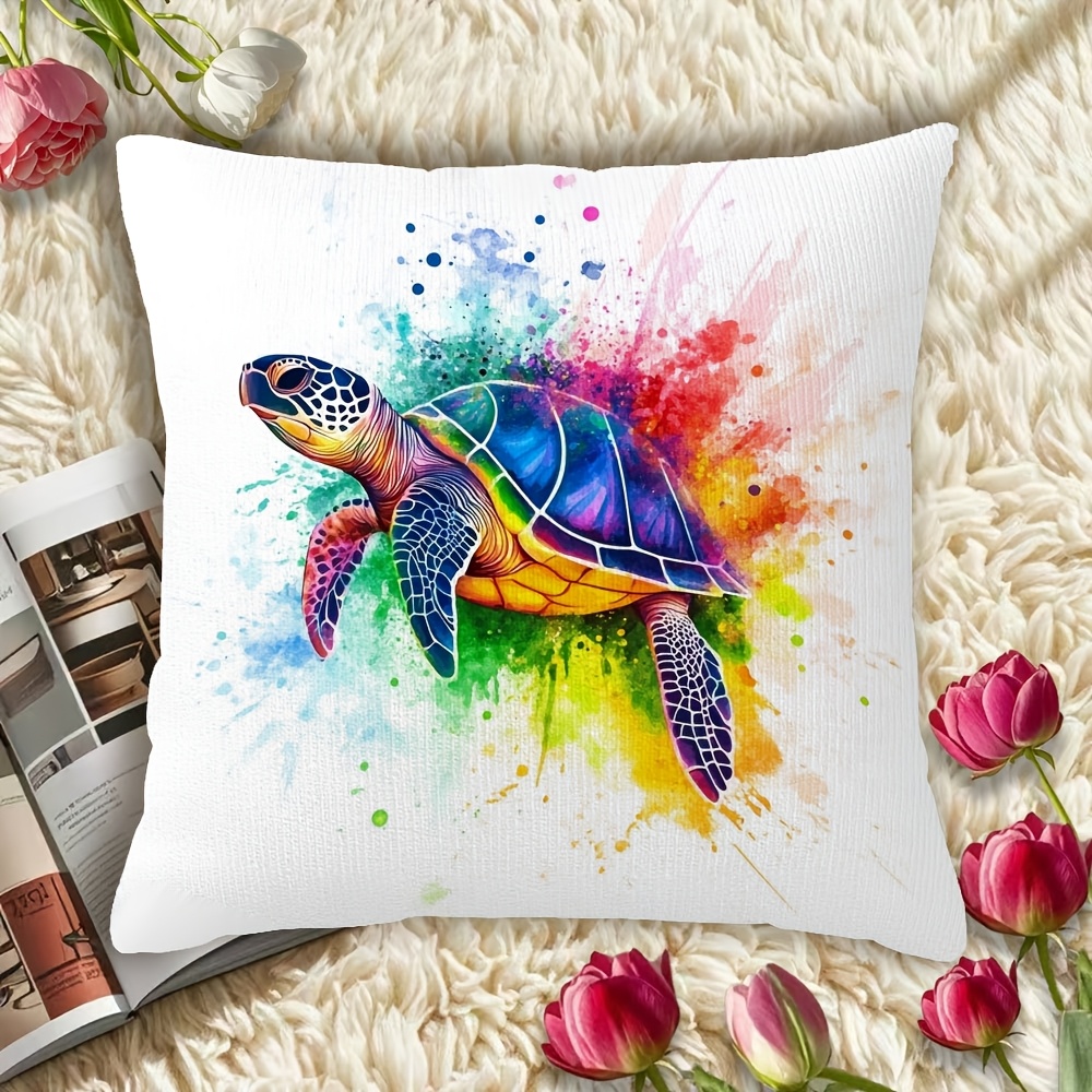 

1pc Sea Turtle Watercolor Art Throw Pillow Cover, 18x18 Inch, Super Soft Short Plush, Double-sided Print, Contemporary Style, Machine Washable, Zipper Closure, Woven Polyester, Decor - Wdsh1119166