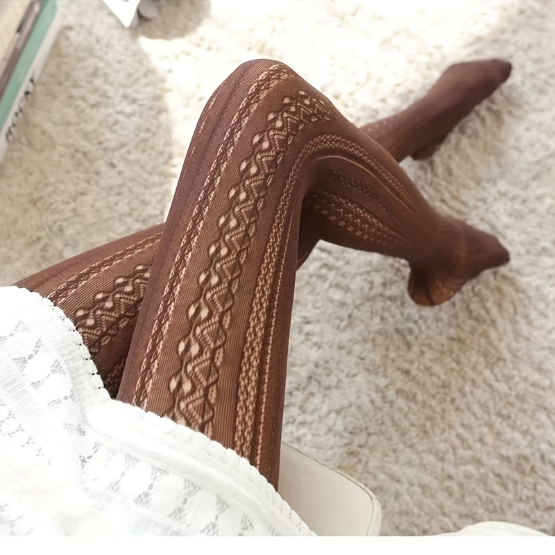 1 Pair High-elastic Non-run Lace Sweet Retro Hollow Jacquard Tights Irregular Tights Leg-lengthening Tights