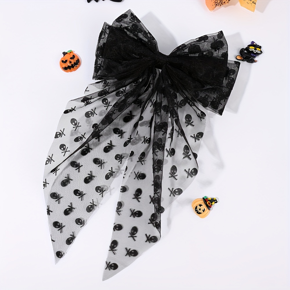 1 Halloween-themed Hair Clip Featuring A Bow, Designed For Women, With A Spooky Web And , Ideal For Accessorizing During Halloween Parties