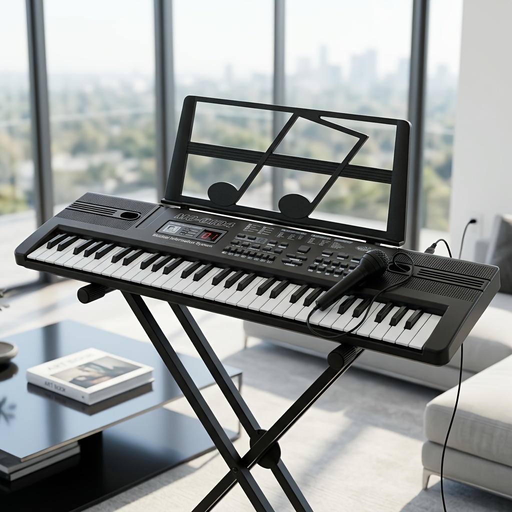 TEMU 61-key Portable Electronic Keyboard With Microphone, Full-size Keys, Usb Powered Plug-and-play Piano Keyboard For Adult Beginners, & Travel